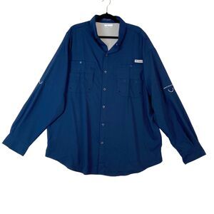 Columbia PFG Tamiami Fishing Shirt Mens XXL Blue Long Sleeve Vented Omni Shade